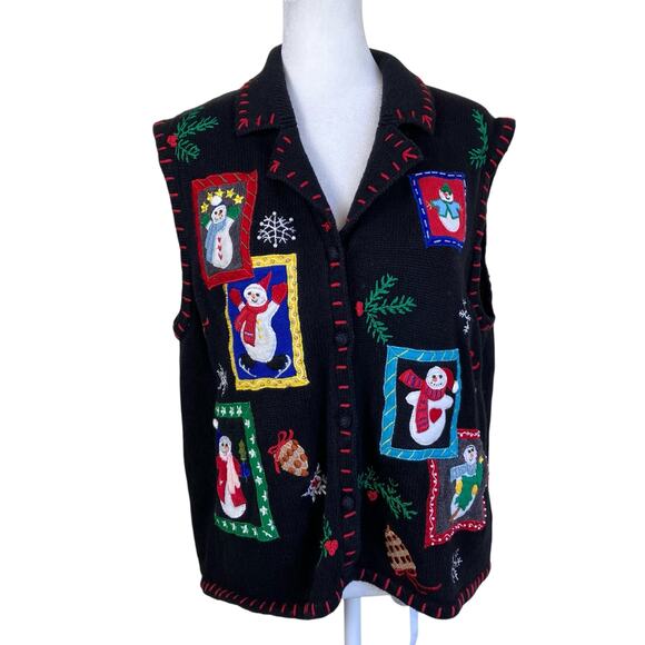 Designers Originals Sweaters - Designers Originals Sz XL Vtg 90s Holiday Sweater Vest Snowmans Boho Multicolor